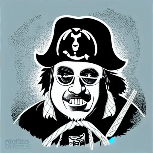 Image similar to vector art portrait of danny devito as a pirate king by jack kirby