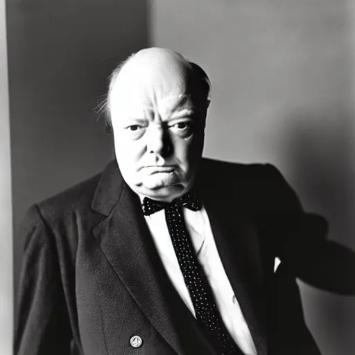 Image similar to a portrait of winston churchill being more hungover than he has ever been before. by arnold newman.