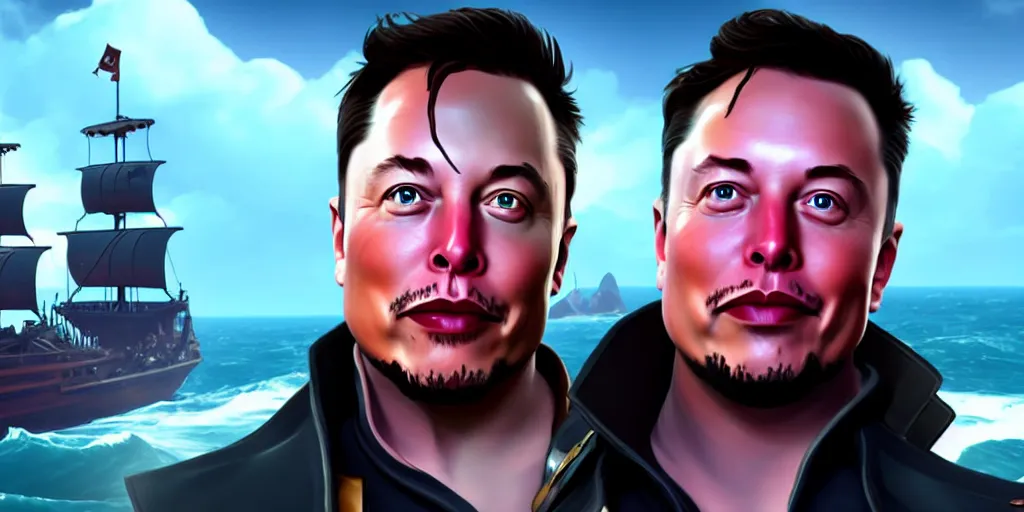 Image similar to selfie of elon musk as a sea of thieves character, sea of thieves screenshot, storm, unreal engine, digital art