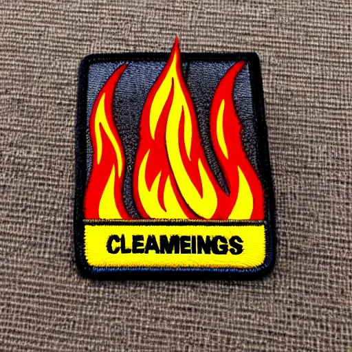 Prompt: retro minimalist clean fire flames warning caution patch