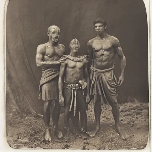 Image similar to spartan man and his helot slave, helot, ancient sparta, daguerreotype photograph, ancient photograph