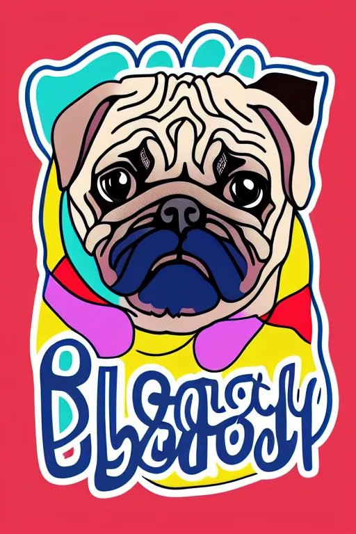 Prompt: Portrait of a pug as big as the world, sticker, colorful, illustration, highly detailed, simple, smooth and clean vector curves, no jagged lines, vector art, smooth