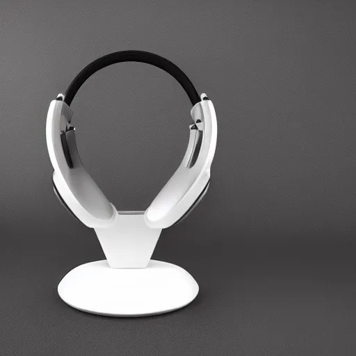 Image similar to headphone stand, futuristic, techno, cyberpunk, product design, 3 d render, concept, fun, swag, industrial design