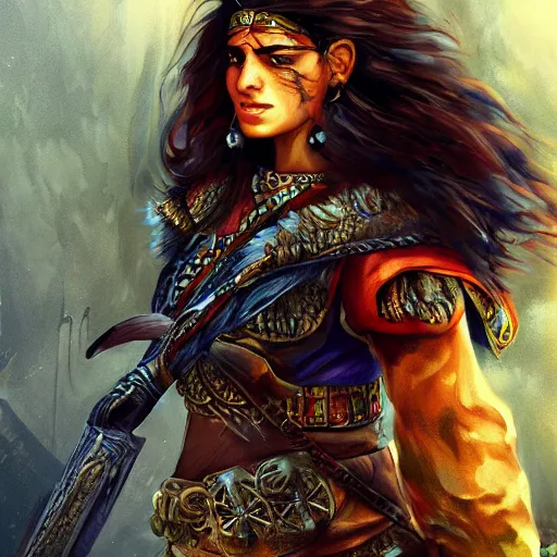 Image similar to kurdish warrior, highly detailed, digital painting, artstation, concept art, sharp focus, illustration, incredibly beautiful and strong