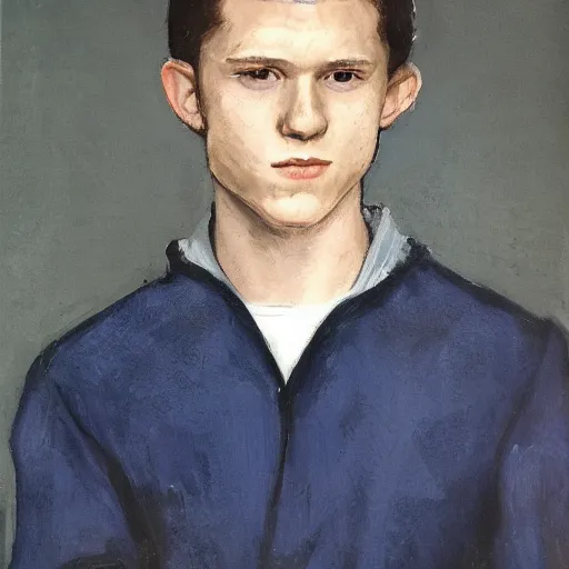 Prompt: tom holland, portrait by colete martin