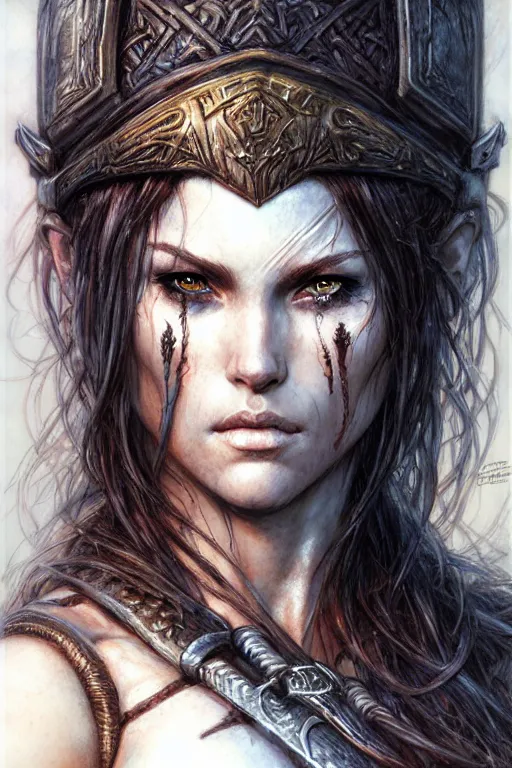 Prompt: head and shoulders portrait of a barbarian, female, high fantasy, by luis royo, magali villeneuve, donato giancola, wlop, krenz cushart, artgerm