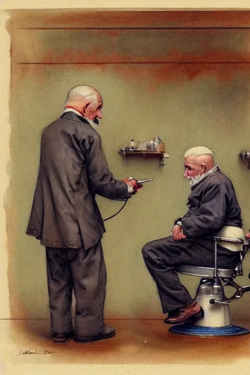 Image similar to (((((1950s barber shop with old men. muted colors.))))) by Jean-Baptiste Monge !!!!!!!!!!!!!!!!!!!!!!!!!!!