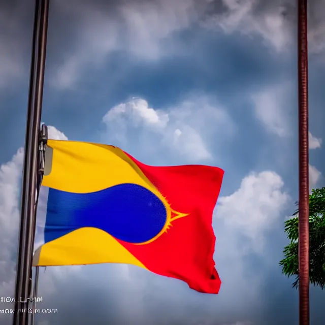 Prompt: photo of a malaysian flag raised on a flag pole on the malaysian national day, highly detailed, 8 k, hdr smooth, sharp focus, high resolution, award - winning photo, dslr, 5 0 mm