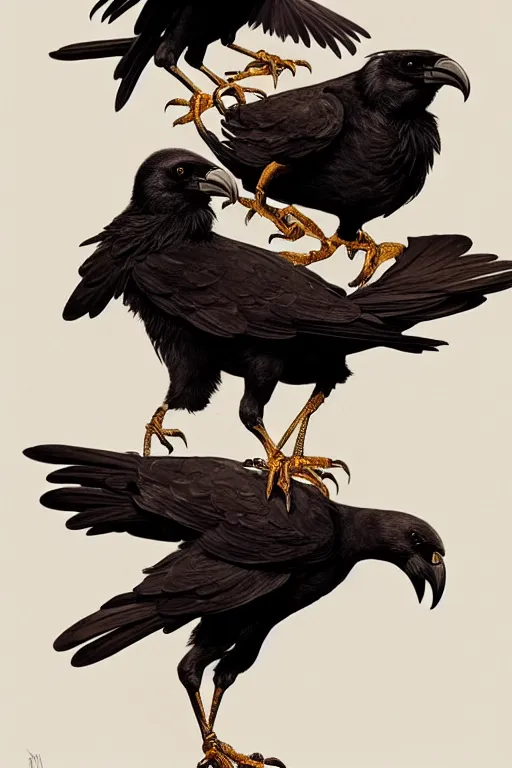 Prompt: painting of a two headed crow on a skull, decorated, intricate, elegant, highly detailed, digital painting, artstation, concept art, smooth, sharp focus, illustration, art by artgerm and greg rutkowski and alphonse mucha, 8 k