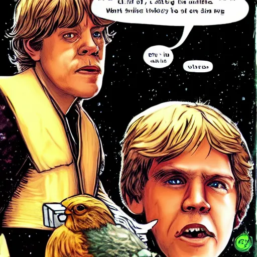 Prompt: luke skywalker trys a chicken