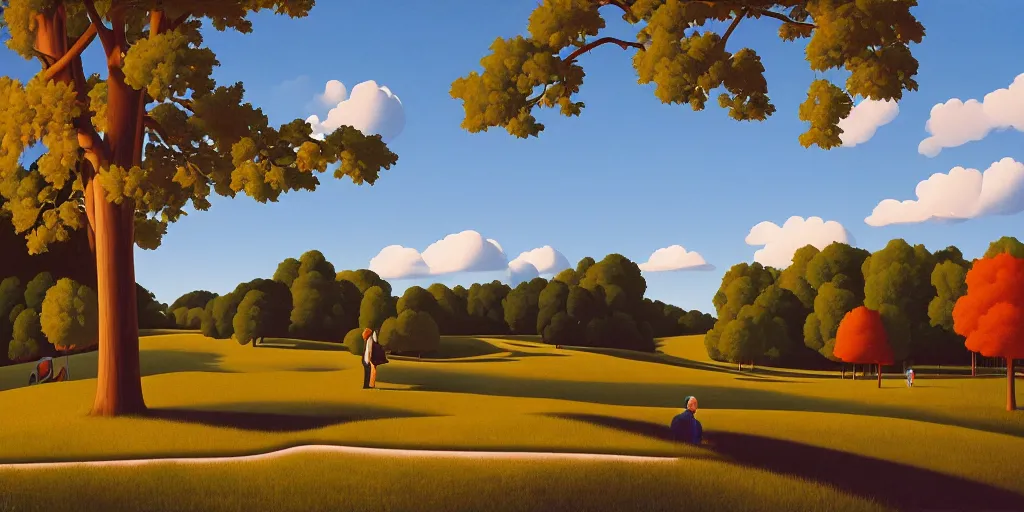 Image similar to silly, in the forest, blue sky, summer evening, kenton nelson