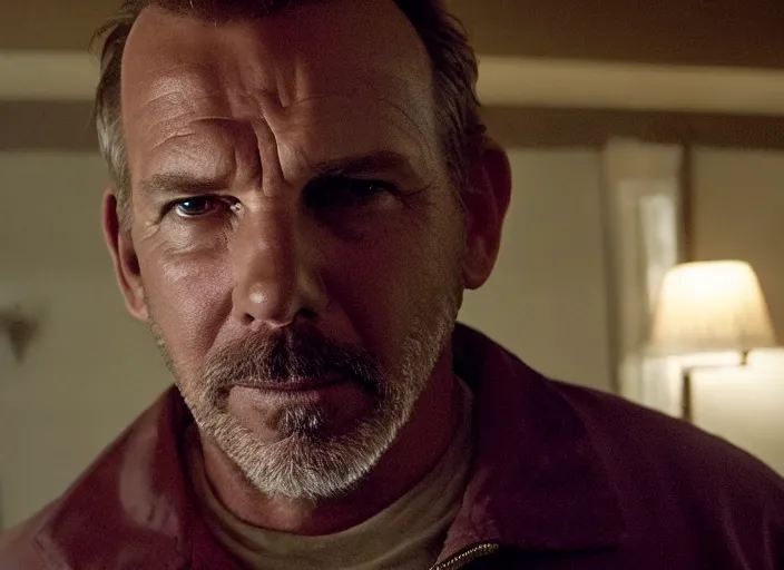 Image similar to film still of!!!!! kevin costner!!!!! as jim hopper in stranger things, 8 k