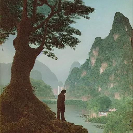 Image similar to a young man in guilin, by caspar david friedrich,