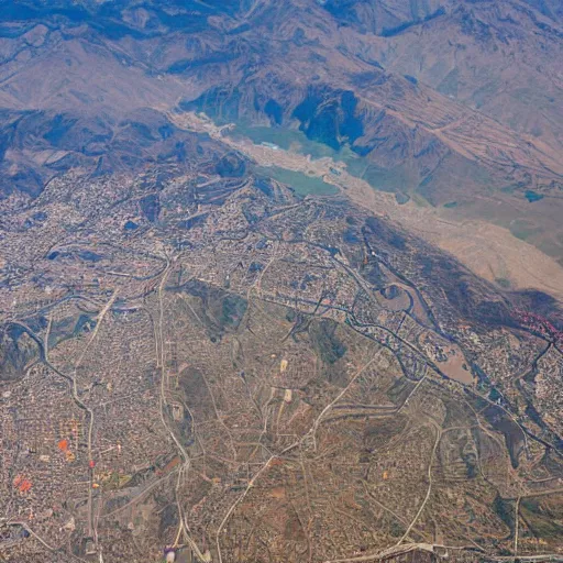 Prompt: satellite photo of santiago de chile and surrounding region, nadir angle