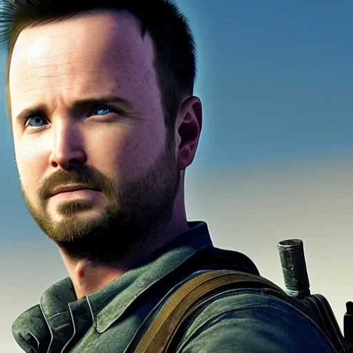 Image similar to aaron paul as nathan drake, photorealistic, cinematic lighting