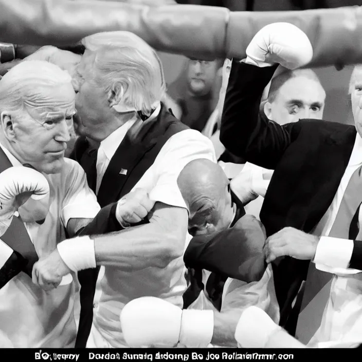 Image similar to joe biden and donald trump boxing match in ring, detailed sharp photo