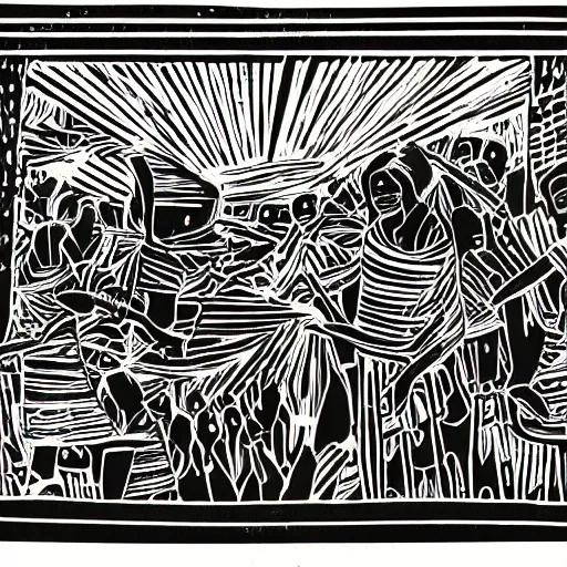 Image similar to african lino cut, high contrast