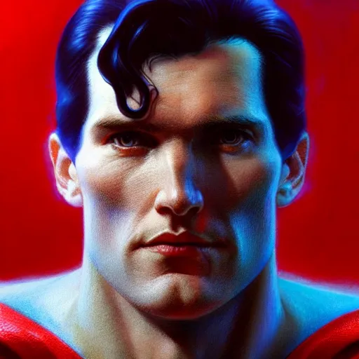 Image similar to a hyper - realistic character concept art portrait of superman, depth of field background, artstation, award - winning realistic sci - fi concept art by jim burns and greg rutkowski, beksinski, a realism masterpiece, james gilleard, bruegel, alphonse mucha, and yoshitaka amano.