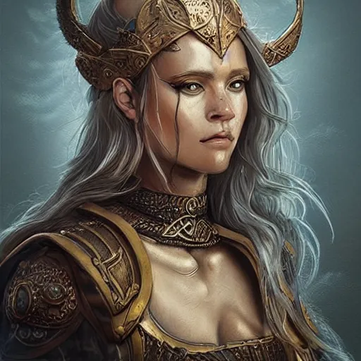 Image similar to Magnificent portrait of a Nordic God woman, fantasy, medieval, highly detailed, Artstation