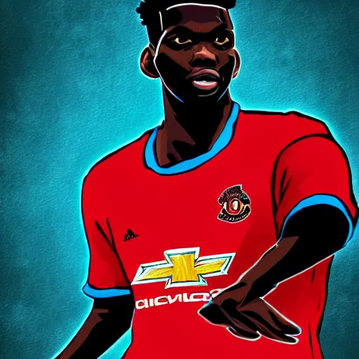 Prompt: Yu Gi Oh card of soccer player Paul Pogba, illustration, 2d