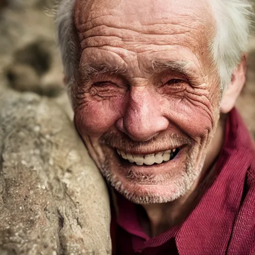 Prompt: a smiling old man seen through the dark
