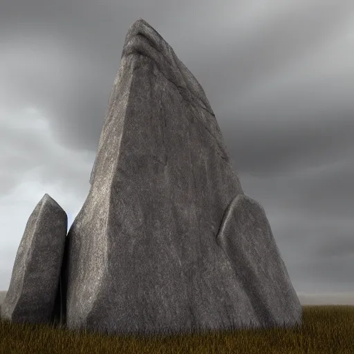 Image similar to A Tapered Stone Monolith Points to the overcast sky, Digital Art, Rendering, 8k, Highly Detailed