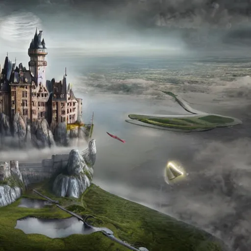 Prompt: a castle in the sky, digital art by erik johansson, 8 k resolution, hyper detailed, sharp focus