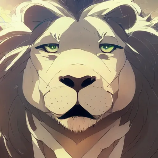 Image similar to a lion wearing a business suit, illustration concept art anime key visual trending pixiv fanbox by wlop and greg rutkowski and makoto shinkai and studio ghibli and kyoto animation symmetrical facial features