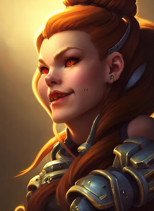 Prompt: lovely brigitte from overwatch, fantasy, fantasy art, character portrait, portrait, close up, highly detailed, scifi art, intricate detail, amazing detail, sharp focus, vintage fantasy art, vintage sci - fi art, radiant light, trending on artstation, caustics, by qichao wang