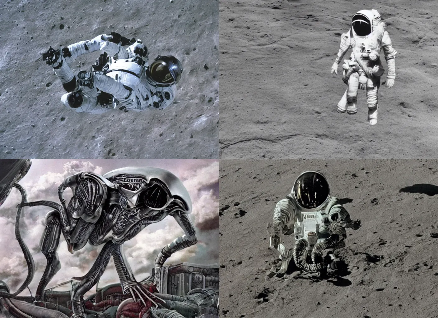 Prompt: xenomorph, xenomorph, astronauts, space shuttle, apollo 1 1, the movie alien, high definition, grainy footage, color footage, landscape