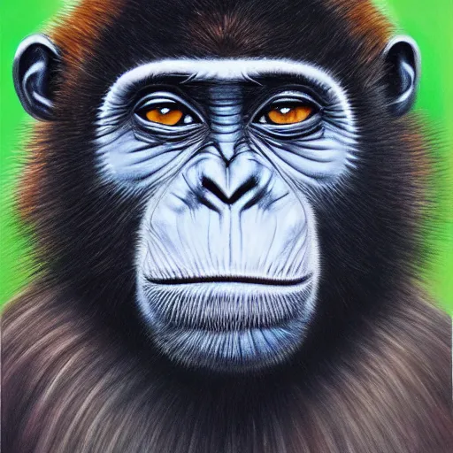 Image similar to a detailed and hyper realistic painting of a monkey wearing a black ski mask