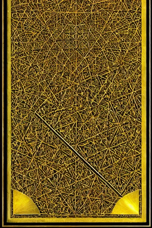 Prompt: islamic symmetric geometric fractals, fibonacci, quantum, golden sharp atomic, by michaelangelo