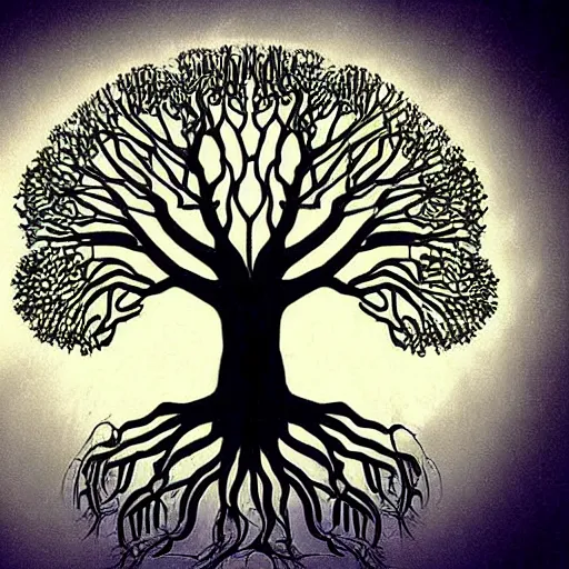 Image similar to tree of life, intricate roots, nebula life, cosmic life by tim burton