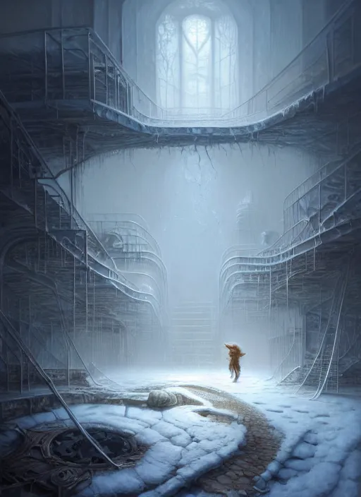 Prompt: abandoned laboratory on ice plains, blizzard weather, intricate, elegant, highly detailed, digital painting, artstation, concept art, smooth, sharp focus, illustration, artgerm, tomasz alen kopera, peter mohrbacher, donato giancola, joseph christian leyendecker, wlop, boris vallejo