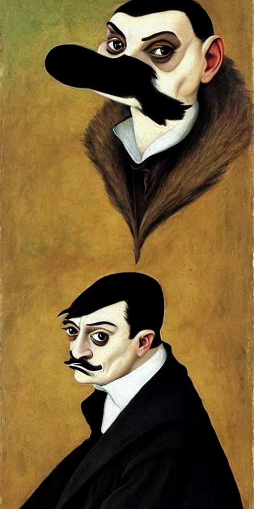 Prompt: a renaissance painting of gomez addams as pepe le pew, portrait by da vinci