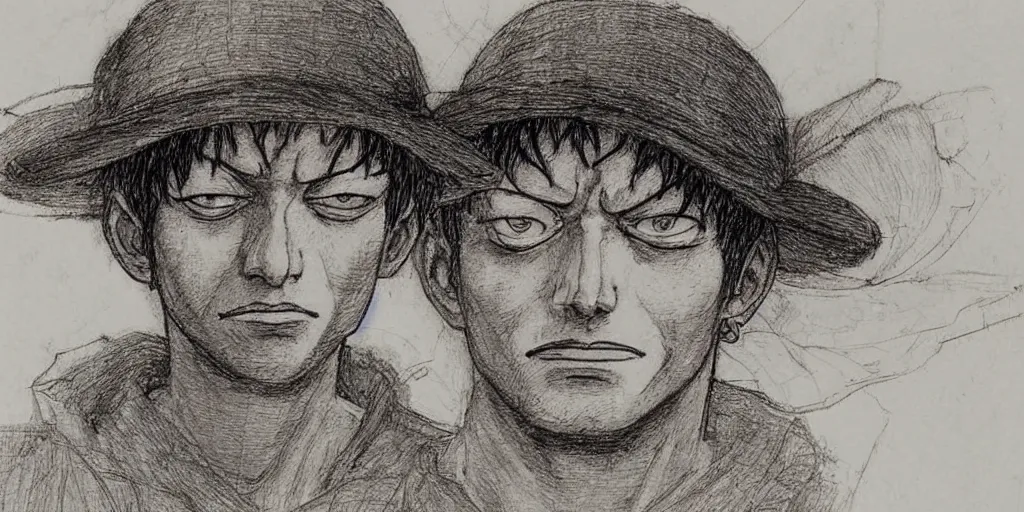 Image similar to leonardo da vinci's technical sketch of luffy, highly detailed