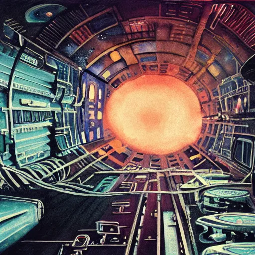 Image similar to inside an abandoned space station Ridley Scott style gouache