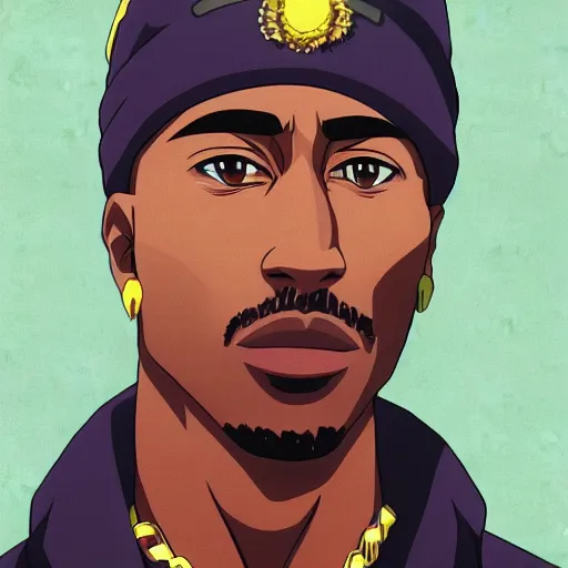 Image similar to Tupac Shakur, screenshot from a 2012s anime