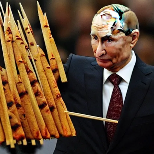 Prompt: Vladimir Putin, placed in a skewer