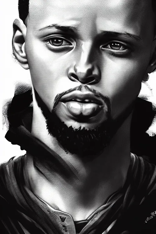 Prompt: stephen curry, manga cover art, detailed color portrait, artstation trending, 8 k, greg rutkowski