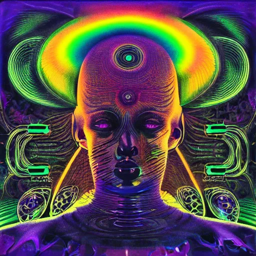 Image similar to post - punk new age album cover, psychedelic, holographic colors, magic, giger h. r.