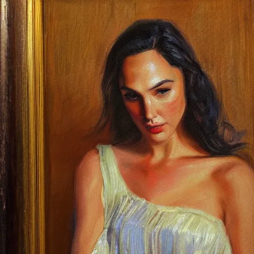 Prompt: gal gadot painted by benson, frank weston, impressionism, scene