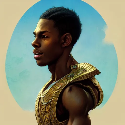 Prompt: illustration of a jamaican boy, d & d, fantasy, intricate, elegant, highly detailed, digital painting, artstation, concept art, smooth, sharp focus, illustration, art by artgerm and greg rutkowski and alphonse mucha