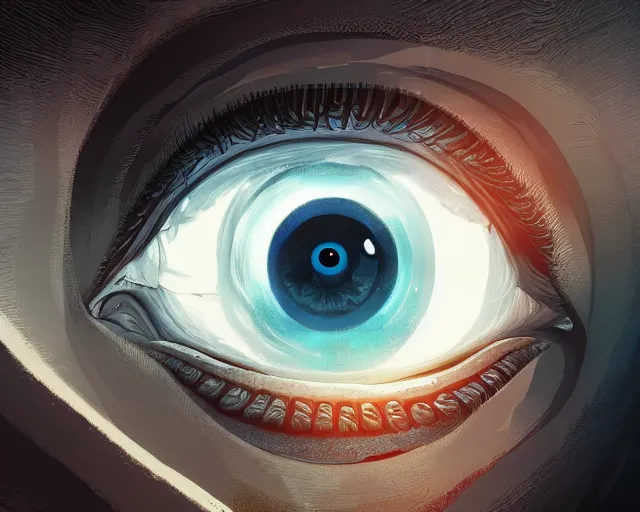 Image similar to portrait of mystic giant eye, intricate abstract. intricate artwork, by tooth wu, wlop, beeple, dan mumford. concept art, octane render, trending on artstation, greg rutkowski very coherent symmetrical artwork. cinematic, key art, hyper realism, high detail, 8 k, iridescent accents