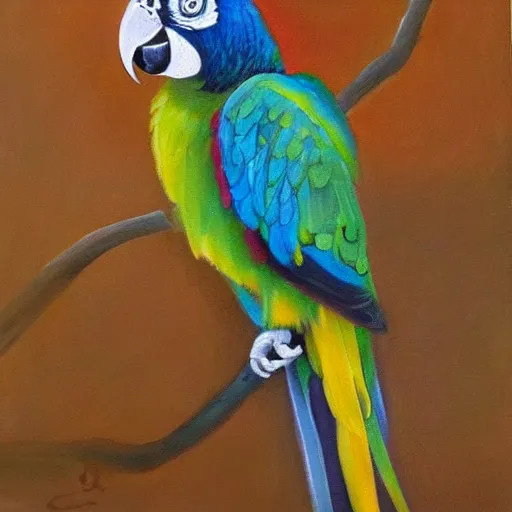 Prompt: a parrot, on a branch, oil painting