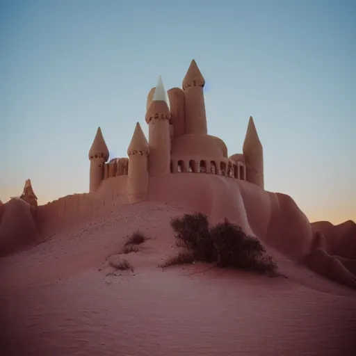 Prompt: 3 5 mm photograph of a dreamy magical desert castle