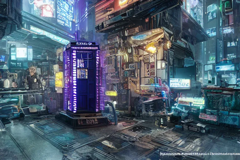 Image similar to tardis in cyberpunk 2 0 7 7