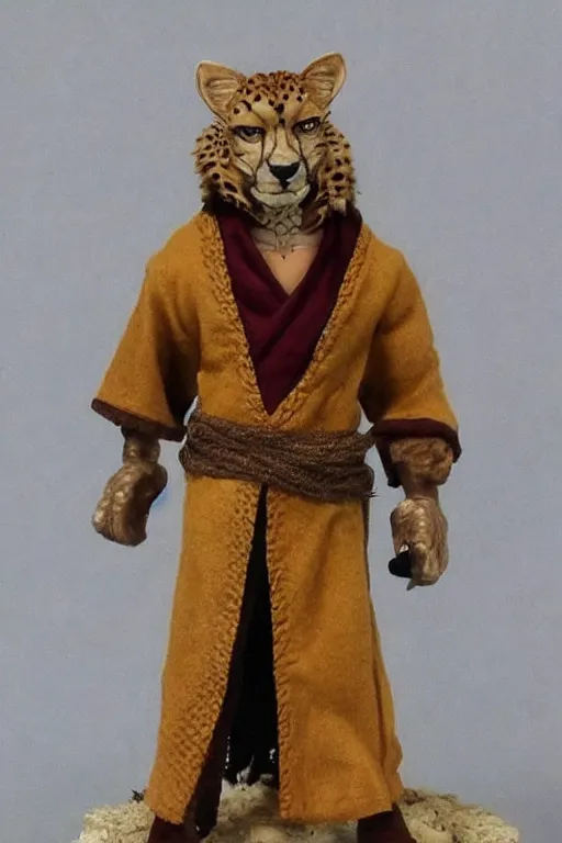 Image similar to Humanoid Cheetah, Animal face, D&D, Tabaxi Monk, Solo 3/4 Portait, Simple Robes, fantasy setting