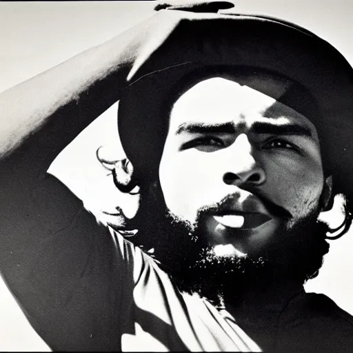 Image similar to Portrait of Jaylen Brown, Jaylen Brown as Che Guevara, Guerilla Heroico, Black and White, Photograph by Alberto Korda, inspiring, dignifying, national archives