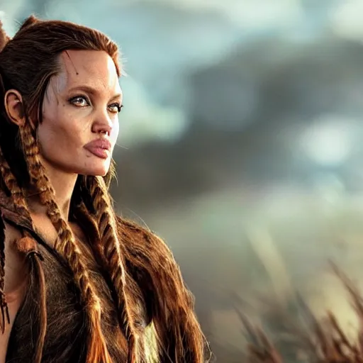 Image similar to an amazing award winning photo of angelina jolie as aloy